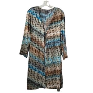 Chico's Travelers Sz 3/XL Tie Front Chevron Print Stretch Slinky Duster Cardigan